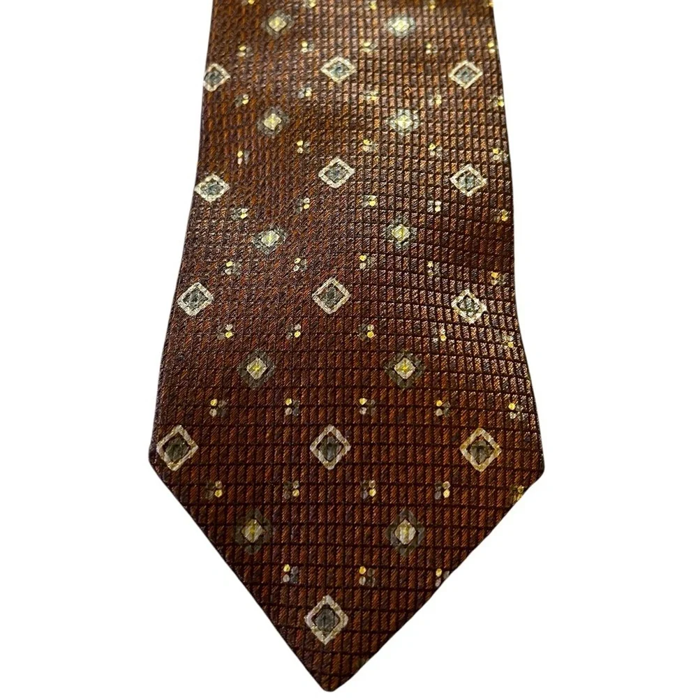 Ermenegildo Zegna copper & cream textured geometric luxe Italian silk tie, 3.75”
